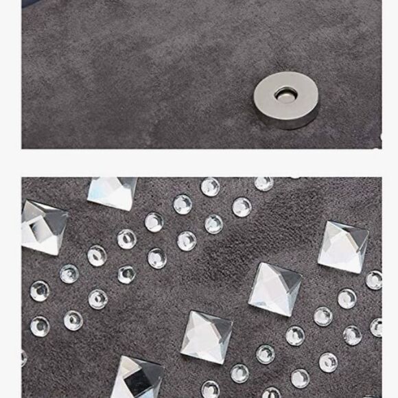 Gray Velvet Studded Clutch / Shoulder Bag - Picture 9 of 10